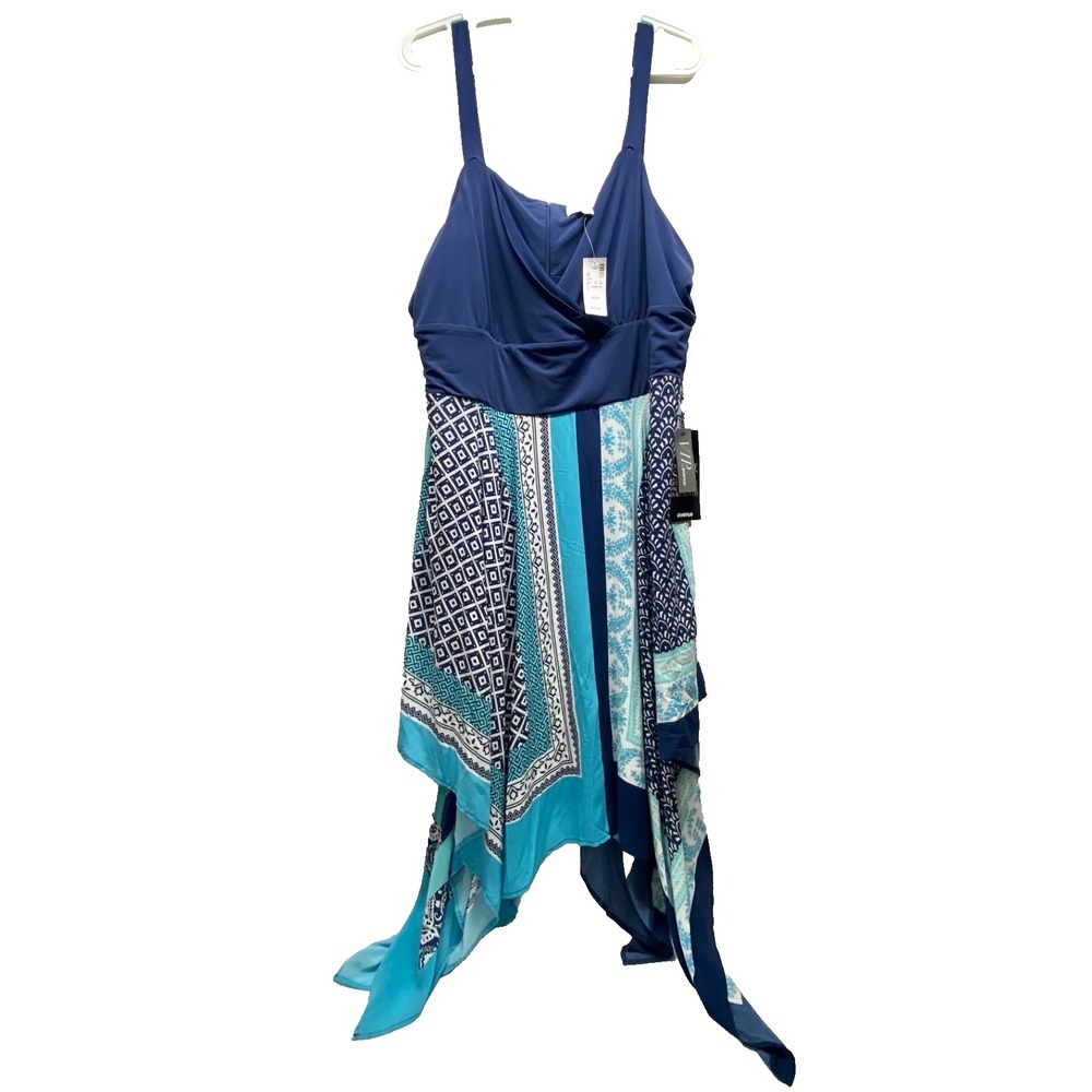 VIP Knits Avenue Dress Women's 26/28 Multi Blue White Sleeveless Fit & Flare NWT